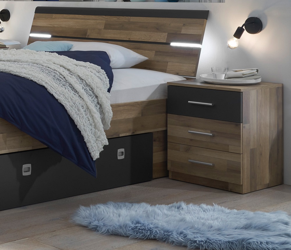 Bett Mars 140x200 Montana Oak Abs. Graphit Holzbett Bettgestell Bettset Jugendbett Bettkasten